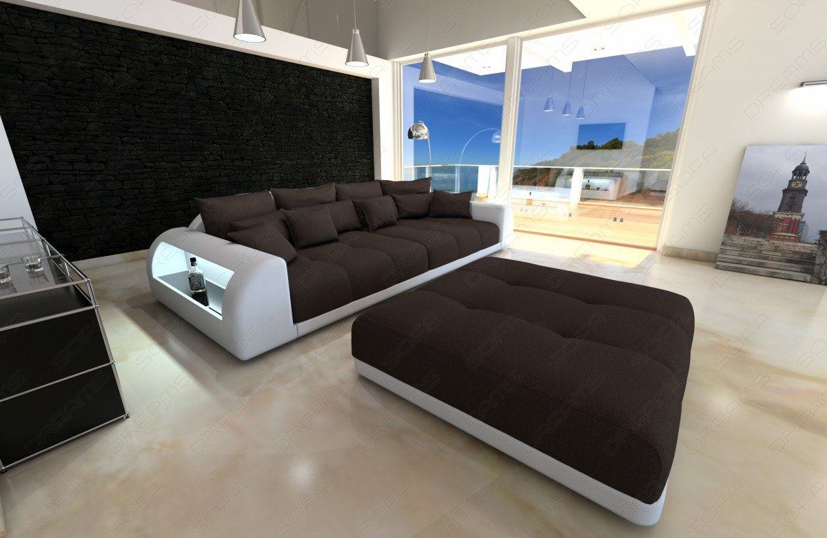 XXL Big Sectional Sofa Bed Miami with LED Lights RGB Colour Selection ...