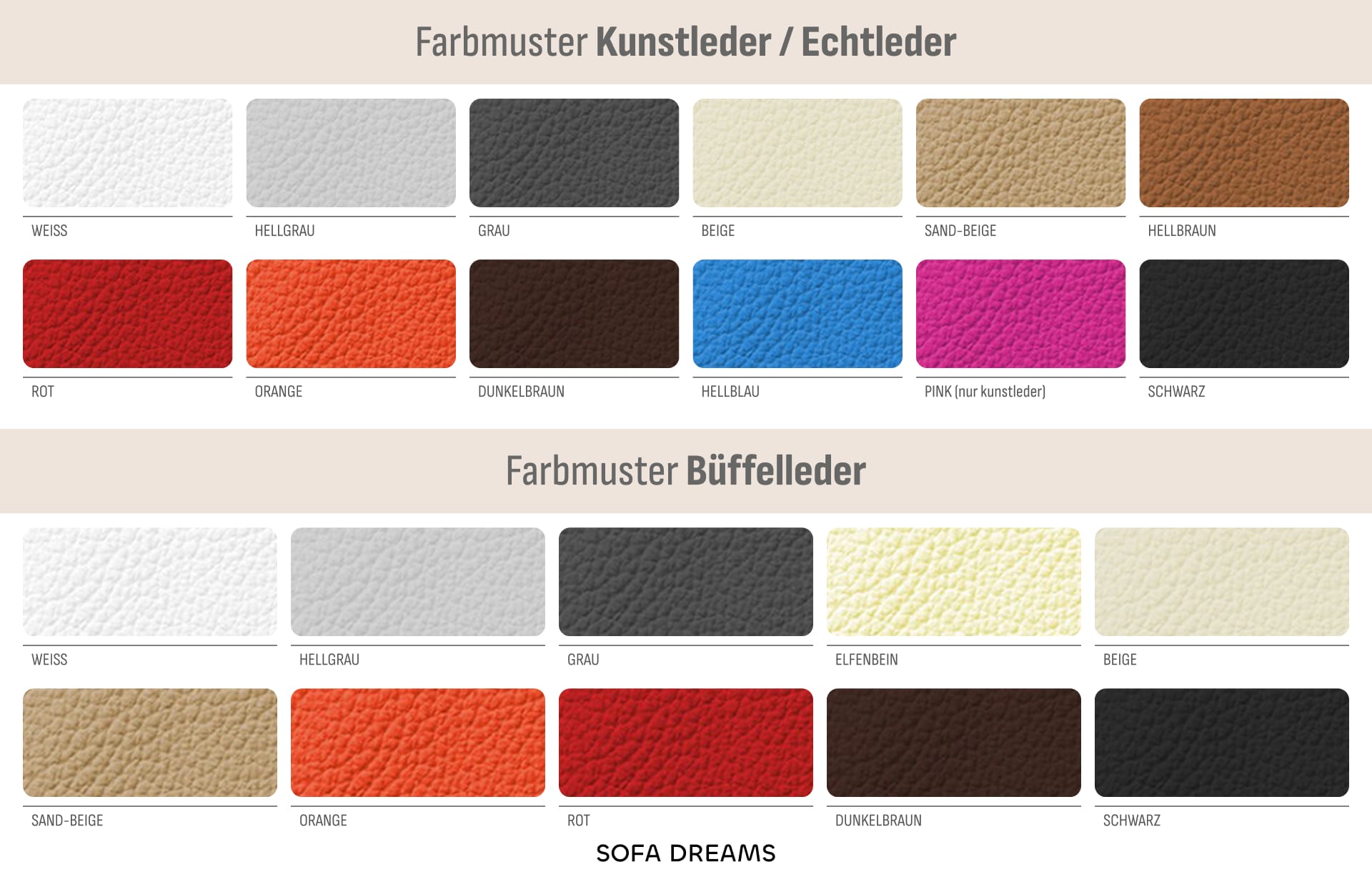 Unsere Farbpalette für Leder Unsere Farbpalette für Leder