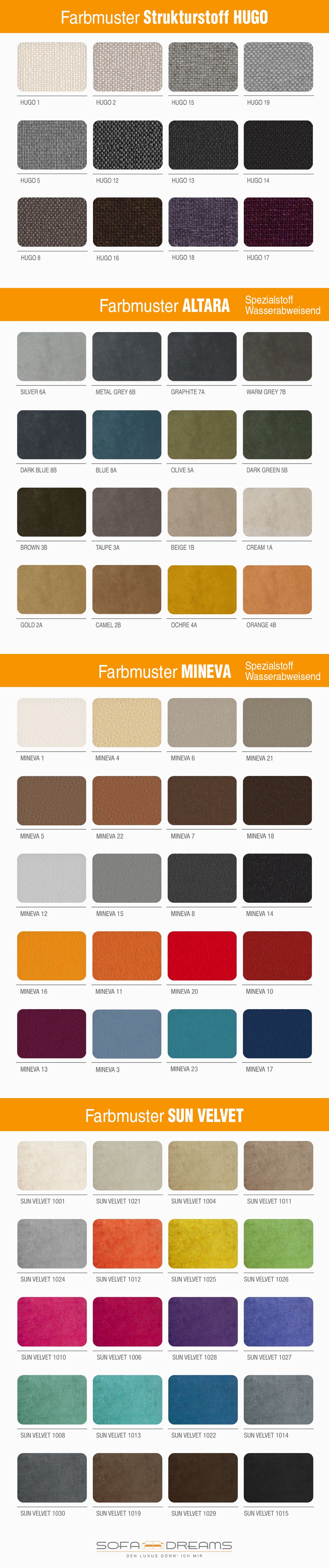 Alle Farben unserer Stoffe für Ihr neues Sofa