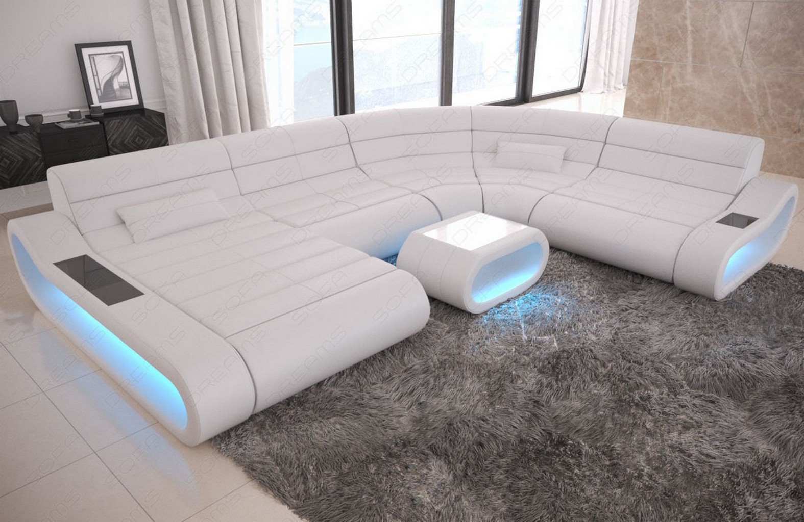 LUXURY SECTIONAL SOFA Concept XL Design Couch Big LED lights Ottoman ...