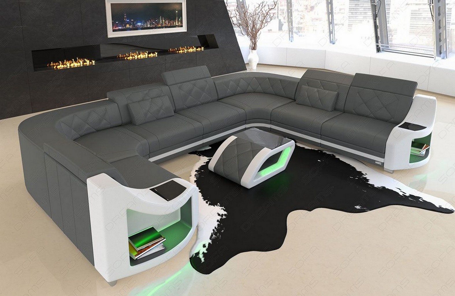 Details About Luxury Sectional Sofa Columbia U Shape With Led Genuine Leather Design Sofa