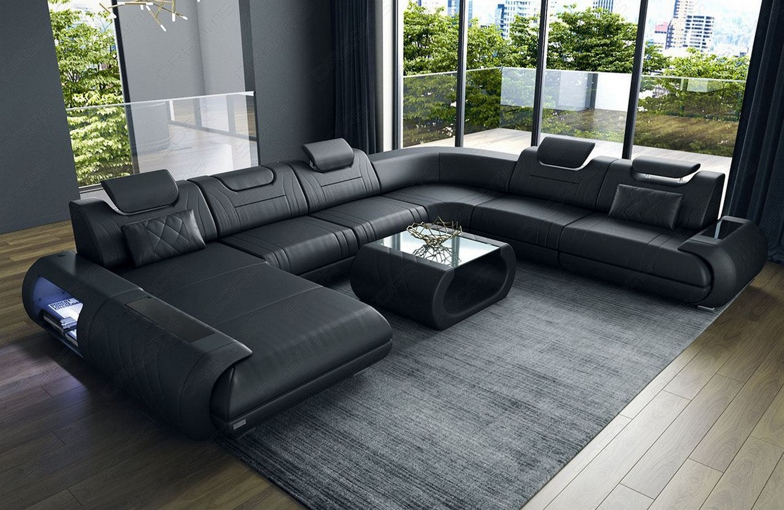 XXL residential landscape eckcouch Leather Sofa Ottoman Design Sofa Rimini Leather Black eBay