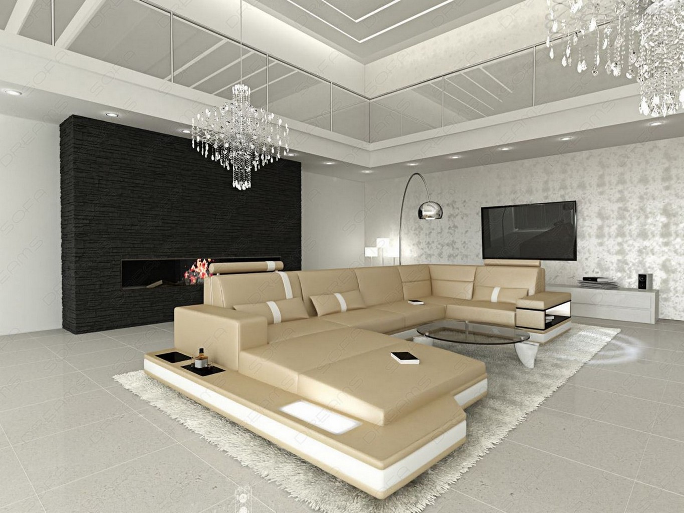 Details Zu Ledersofa Ecksofa Ottomane Luxus Couch Sofa Messana In U Form Xxl Eckcouch Beige