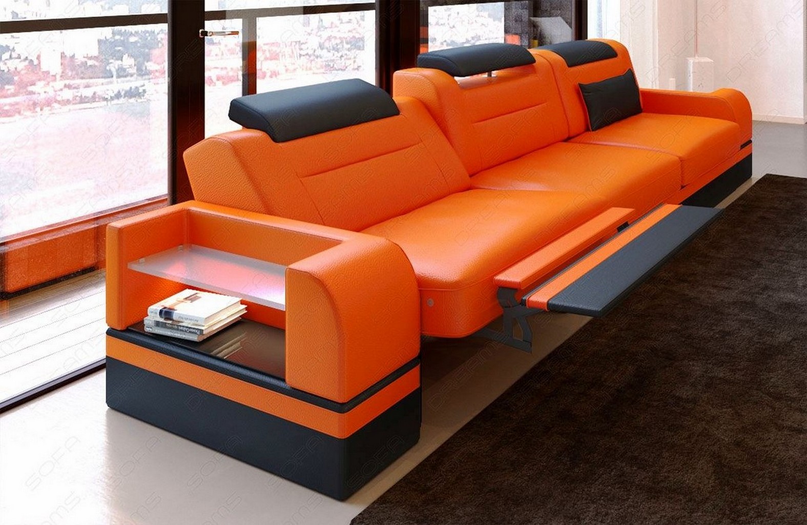 Sofa Leder Couch Designersofa PARMA Dreisitzer Modern Luxus Mega Ledersofa LED | eBay