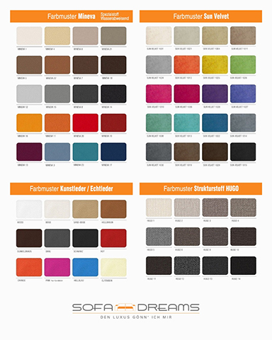 Farbmuster und Materialproben unserer Bezüge der Sofas
