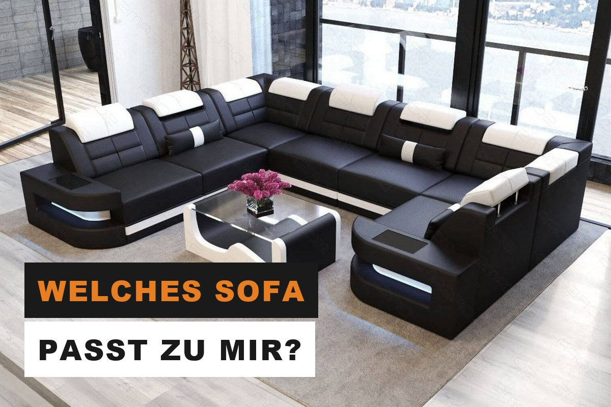 Elegantes Ledersofa in U-Form mit Beleuchtung in einem modernen Wohnzimmer