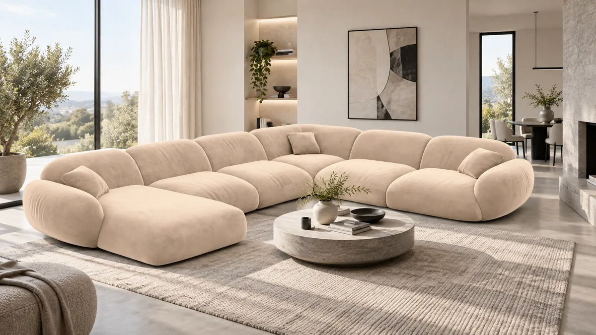 Alcazar Sofas – moderne Sofa Dreams Wohnlandschaft in hellem Stoffbezug