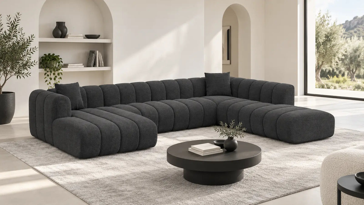 Almagro Sofas – anthrazitfarbene Sofa Dreams XXL-Wohnlandschaft mit markanter Steppung