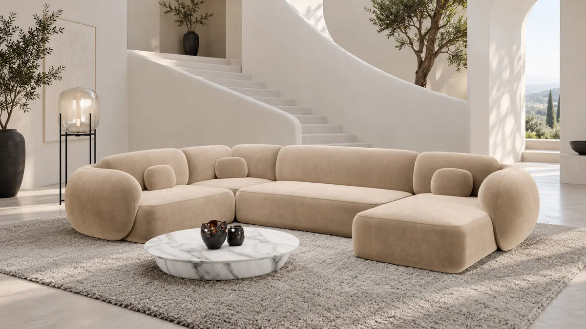 Altea Sofas – beige Sofa Dreams Wohnlandschaft mit weichen Rundungen und Samtbezug