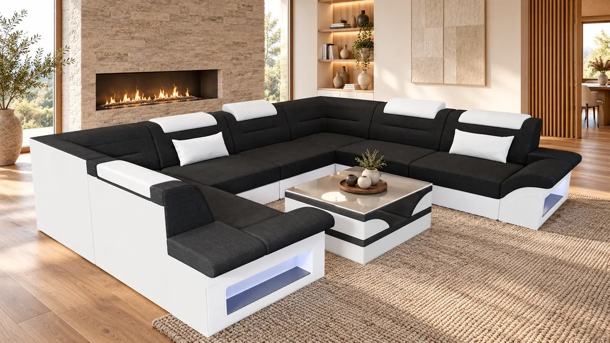 Brianza Sofas – schwarz-weiße Sofa Dreams Wohnlandschaft im hellen modernen Wohnraum