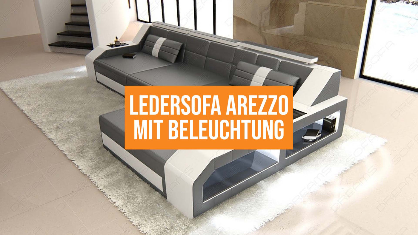Ledersofa Arezzo: Licht und Schlaffunktion