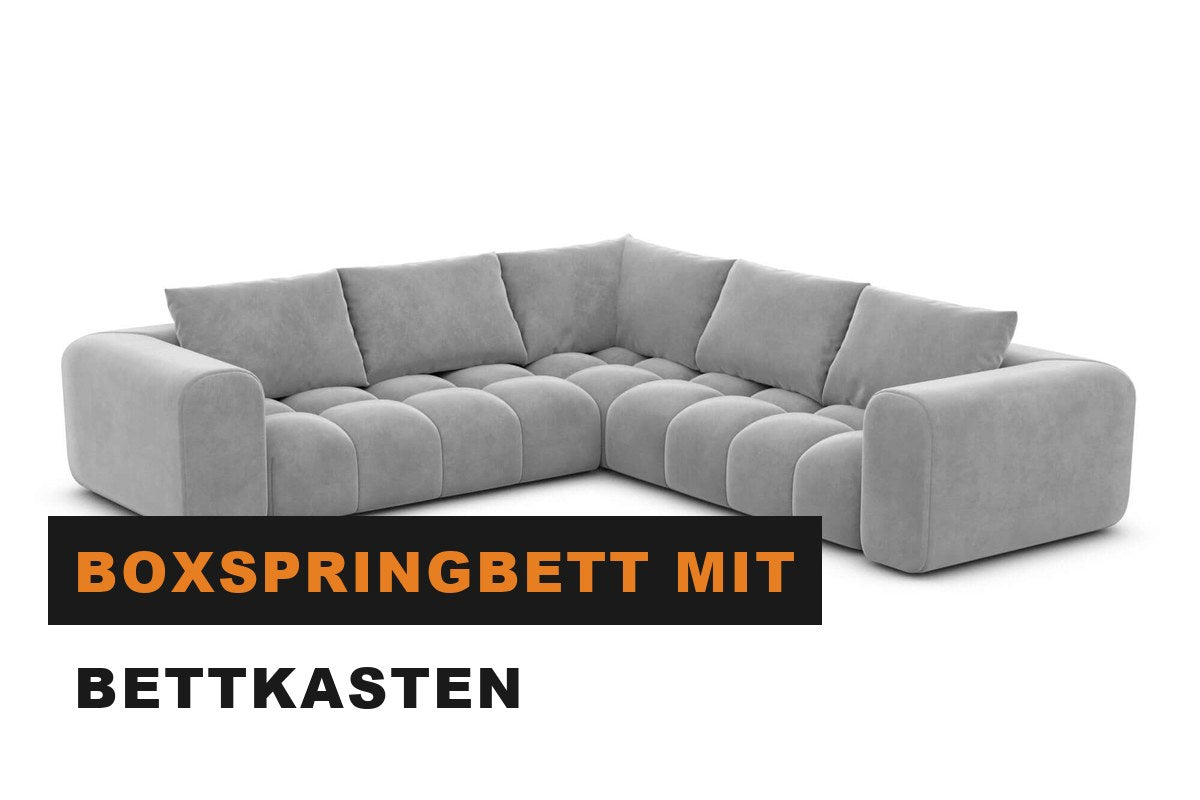 Boxspringbett mit Schubladen im Sockel im Schlafzimmer