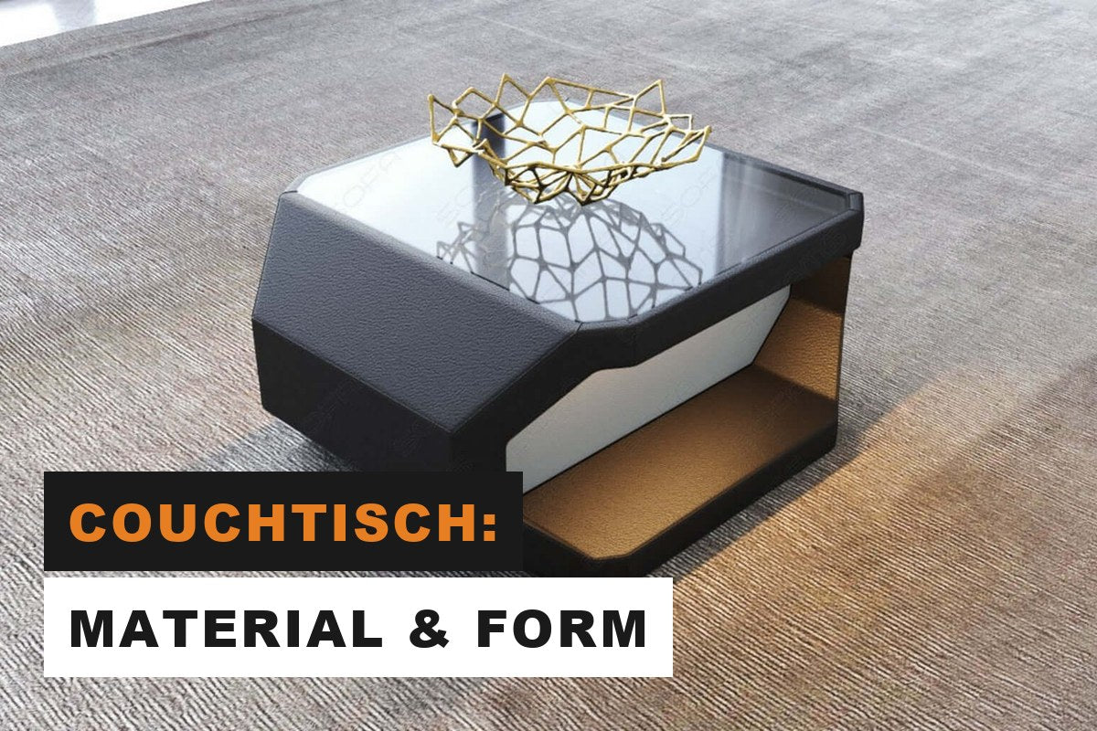 Eleganter Couchtisch mit Ledergestell in Schwarz und Weiß im Wohnzimmer
