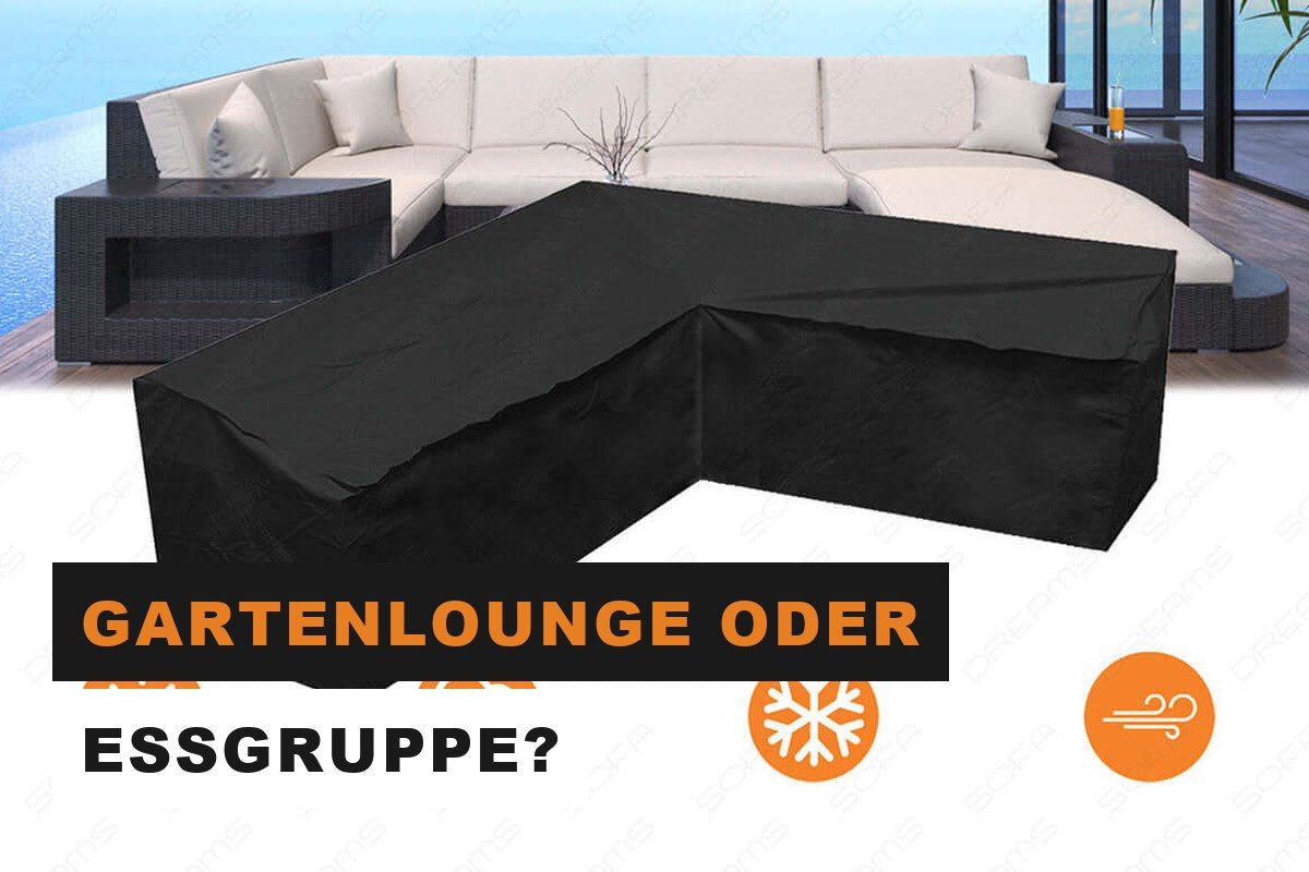 Gemütliche Rattan-Gartenlounge mit Tisch in einem sonnigen Garten