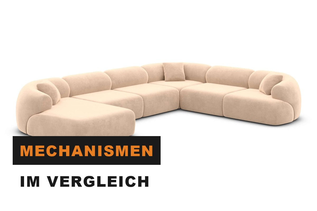 Schlafsofa mit ausgezogener Liegefläche und sichtbarem Rahmen