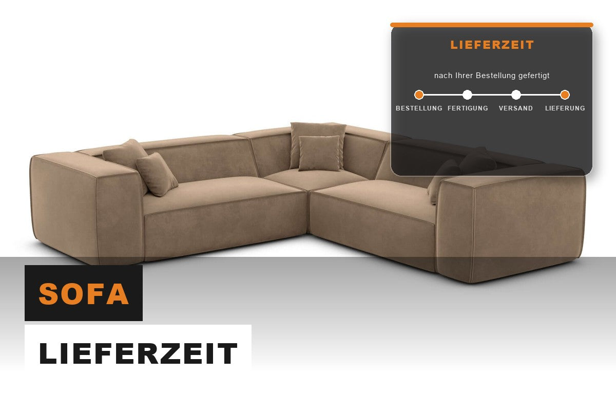 Beiges Ecksofa mit Zeitachse zur Sofa-Lieferzeit
