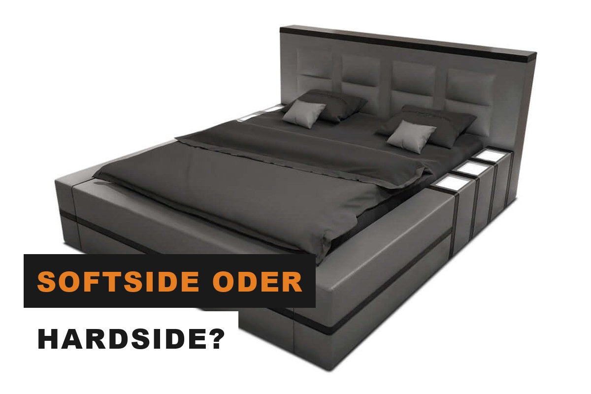 Modernes Bett in Grau und Schwarz mit hohem Kopfteil im Schlafzimmer