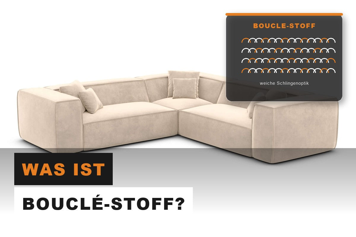 Beiges Ecksofa mit Darstellung der Bouclé-Schlingenstruktur