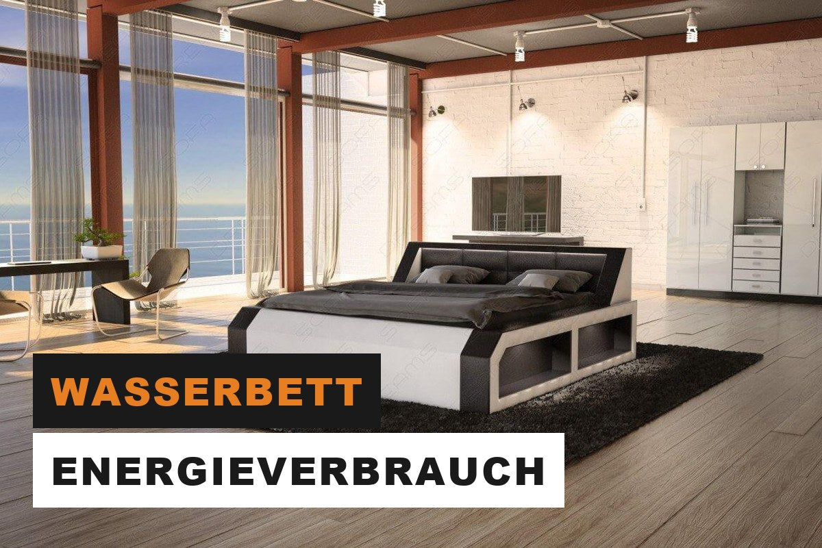 Bett mit Beleuchtung und gepolstertem Kopfteil in einem modernen Schlafzimmer