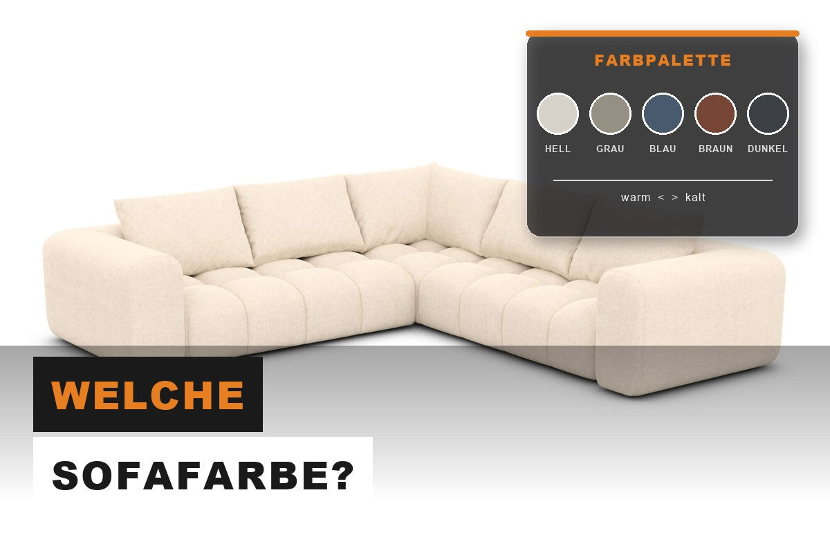 Helles Ecksofa mit Farbpalette zur Auswahl der Sofafarbe