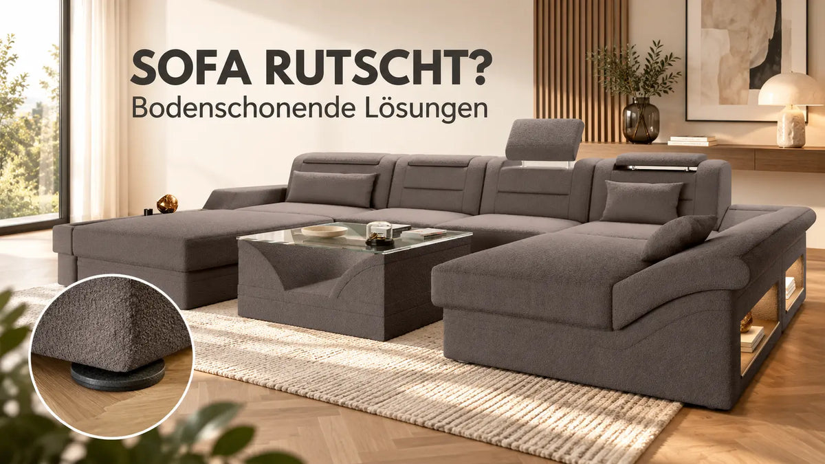 Sofa rutscht auf glattem Boden – Wohnlandschaft Monza mit bodenschonender Antirutsch-Lösung