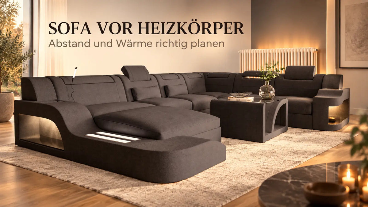 Sofa vor einem Heizkörper – Sofa Dreams Wohnlandschaft mit geplantem Abstand und Luftzirkulation
