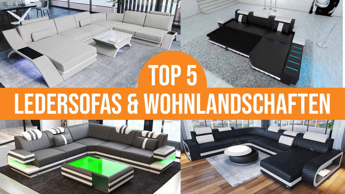 Fünf moderne Ledersofas und Wohnlandschaften