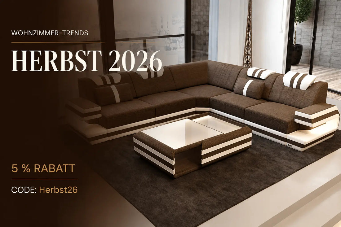 Wohnzimmer-Trends Herbst 2026 mit brauner Couch und 5 % Rabatt | Sofa Dreams