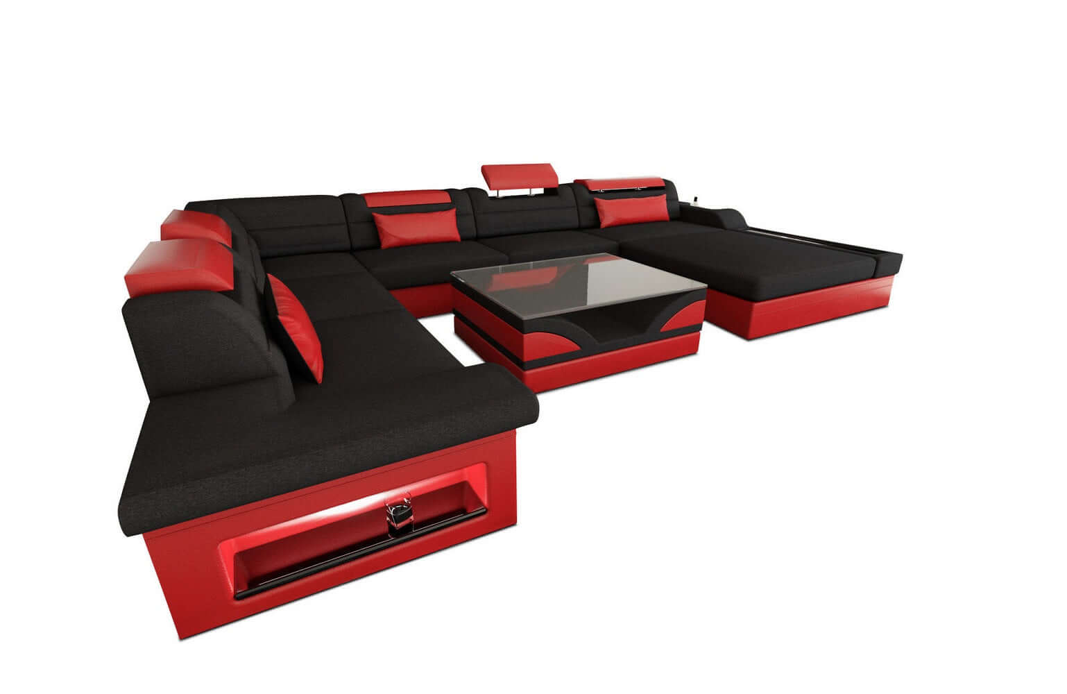 Wohnlandschaft Mezzo XXL in Stoff schwarz-rot