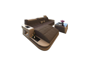 Materialmix Stoffsofa Wave L-Form in Strukturstoff und der Farbe Braun und Sandbeige - Ausrichtung links