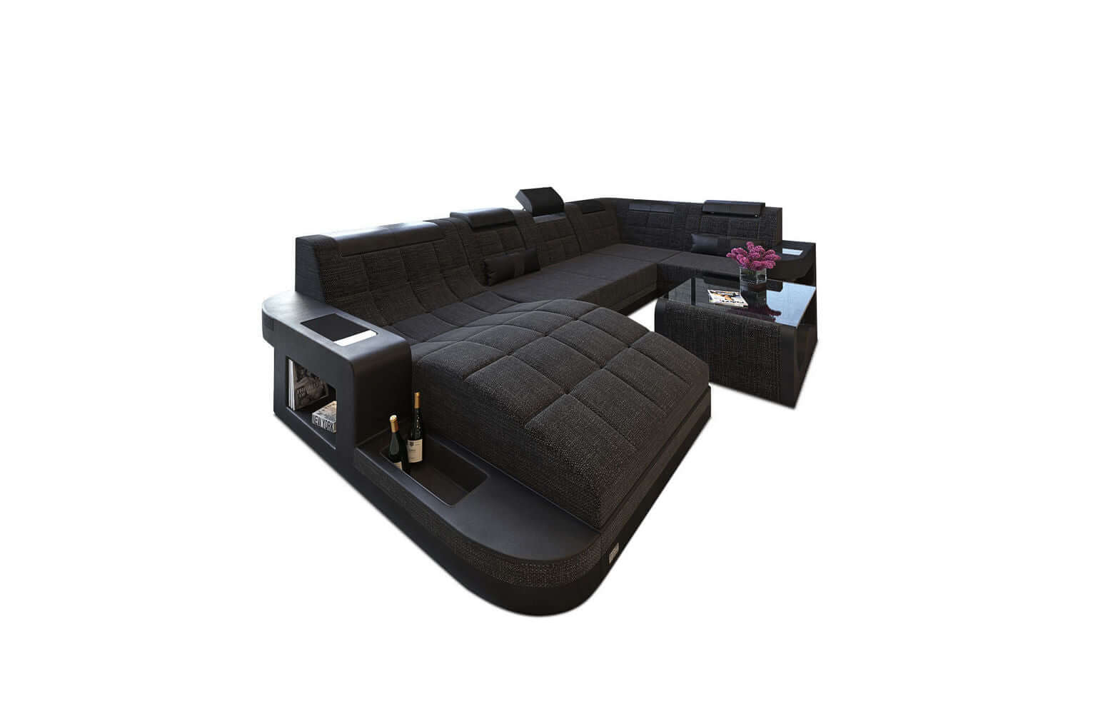 Stoff Wohnlandschaft Wave U-Form mit LED