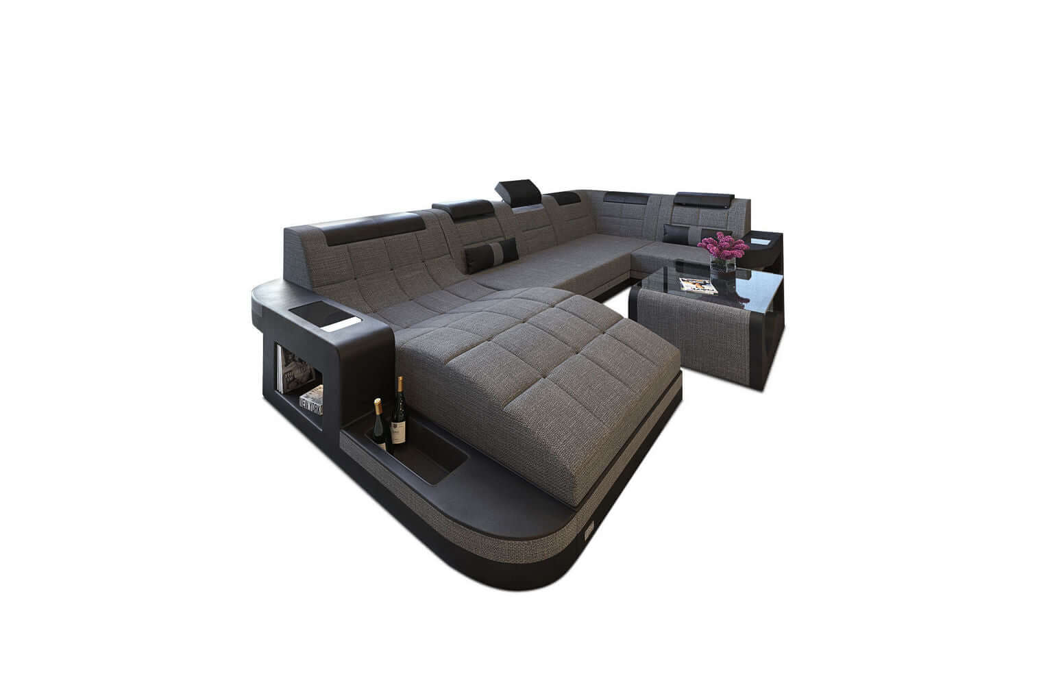 Stoff Wohnlandschaft Wave U-Form mit LED
