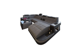 Stoff Wohnlandschaft Wave U-Form mit LED in Strukturstoff und der Farbe Grau und Schwarz - Ausrichtung rechts