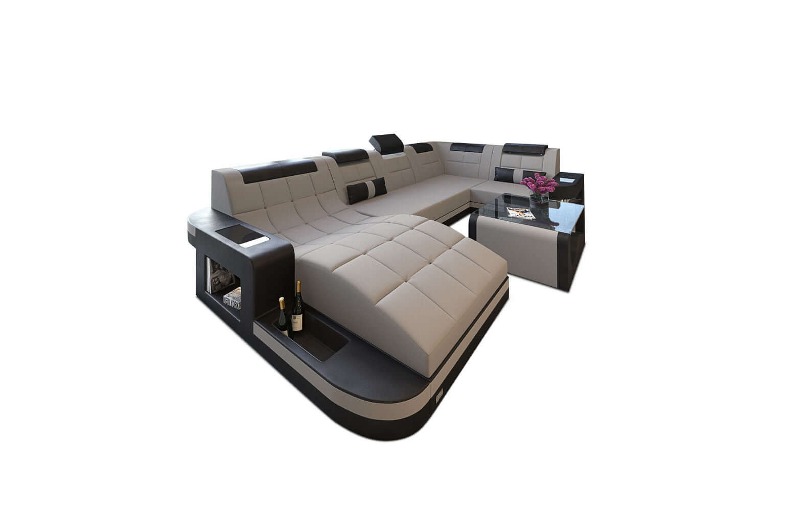 Stoff Wohnlandschaft Wave U-Form mit LED