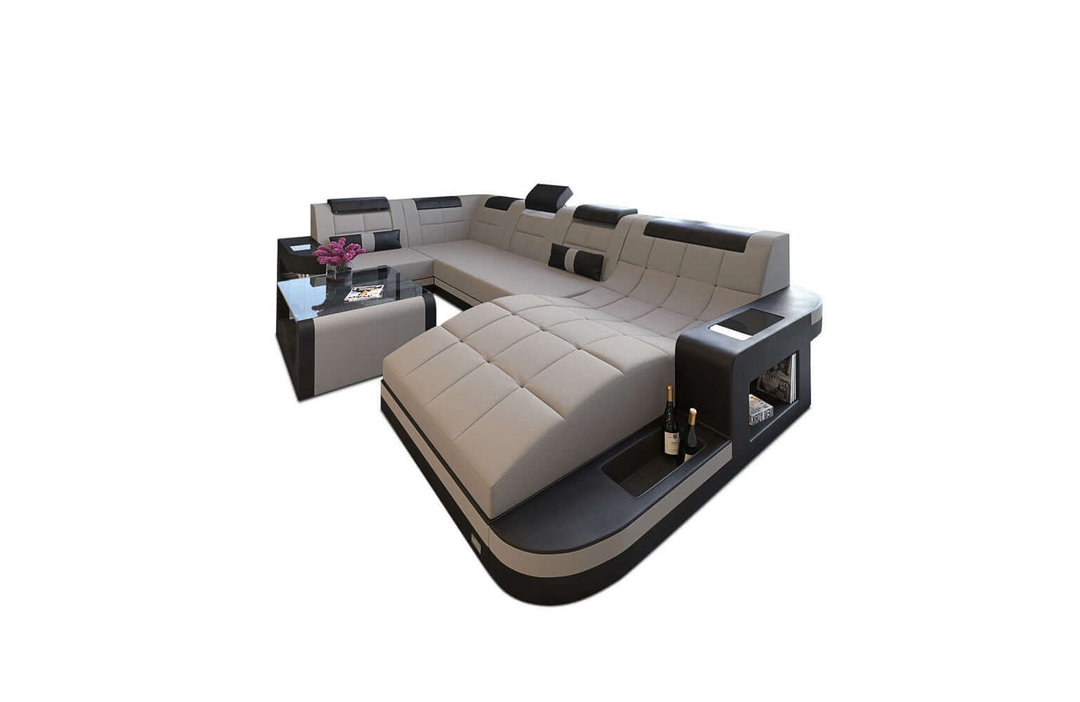 Stoff Wohnlandschaft Wave U-Form mit LED