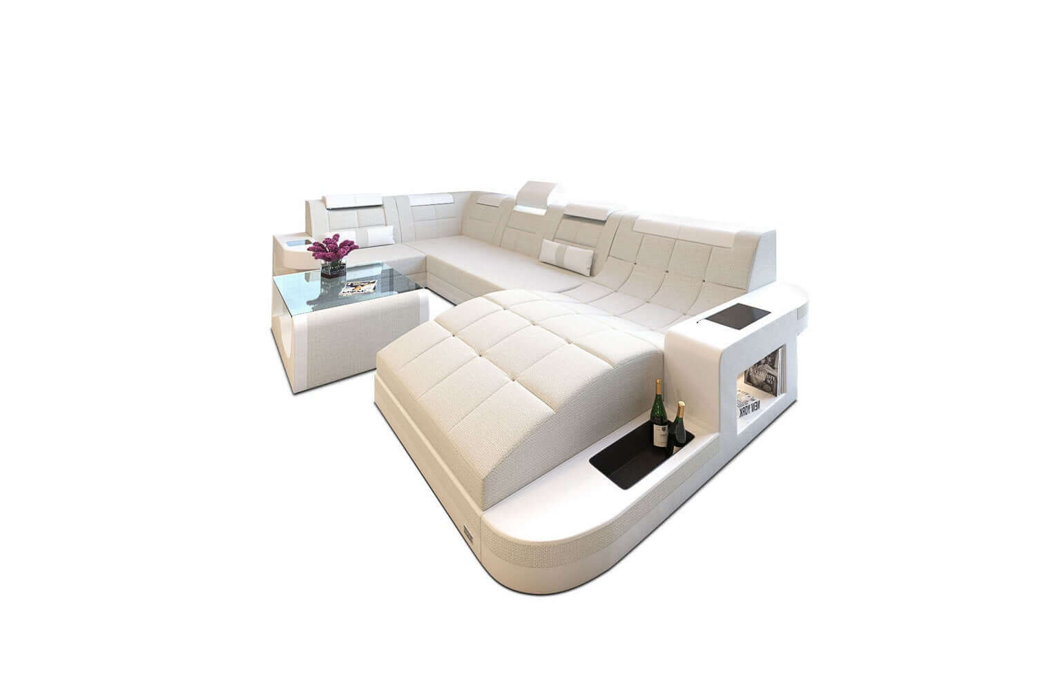 Stoff Wohnlandschaft Wave U-Form mit LED