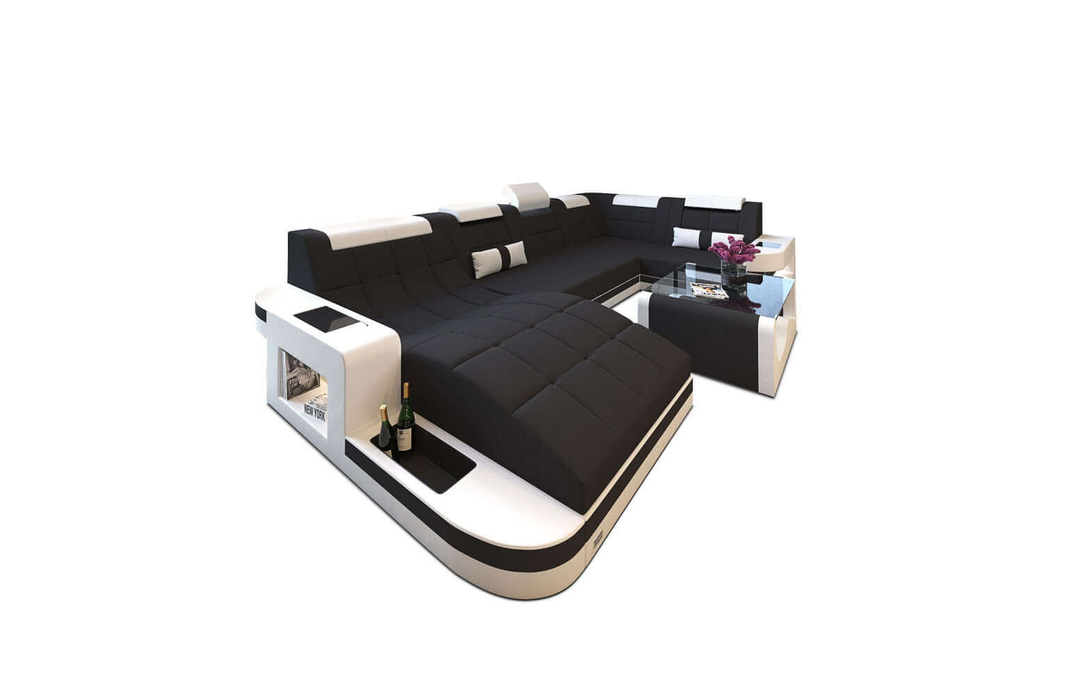Stoff Wohnlandschaft Wave U-Form mit LED