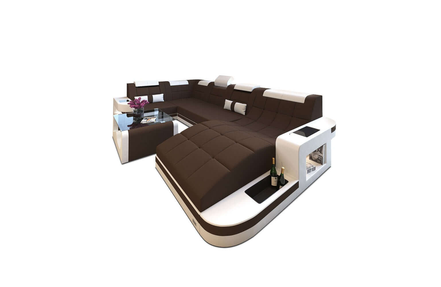 Stoff Wohnlandschaft Wave U-Form mit LED