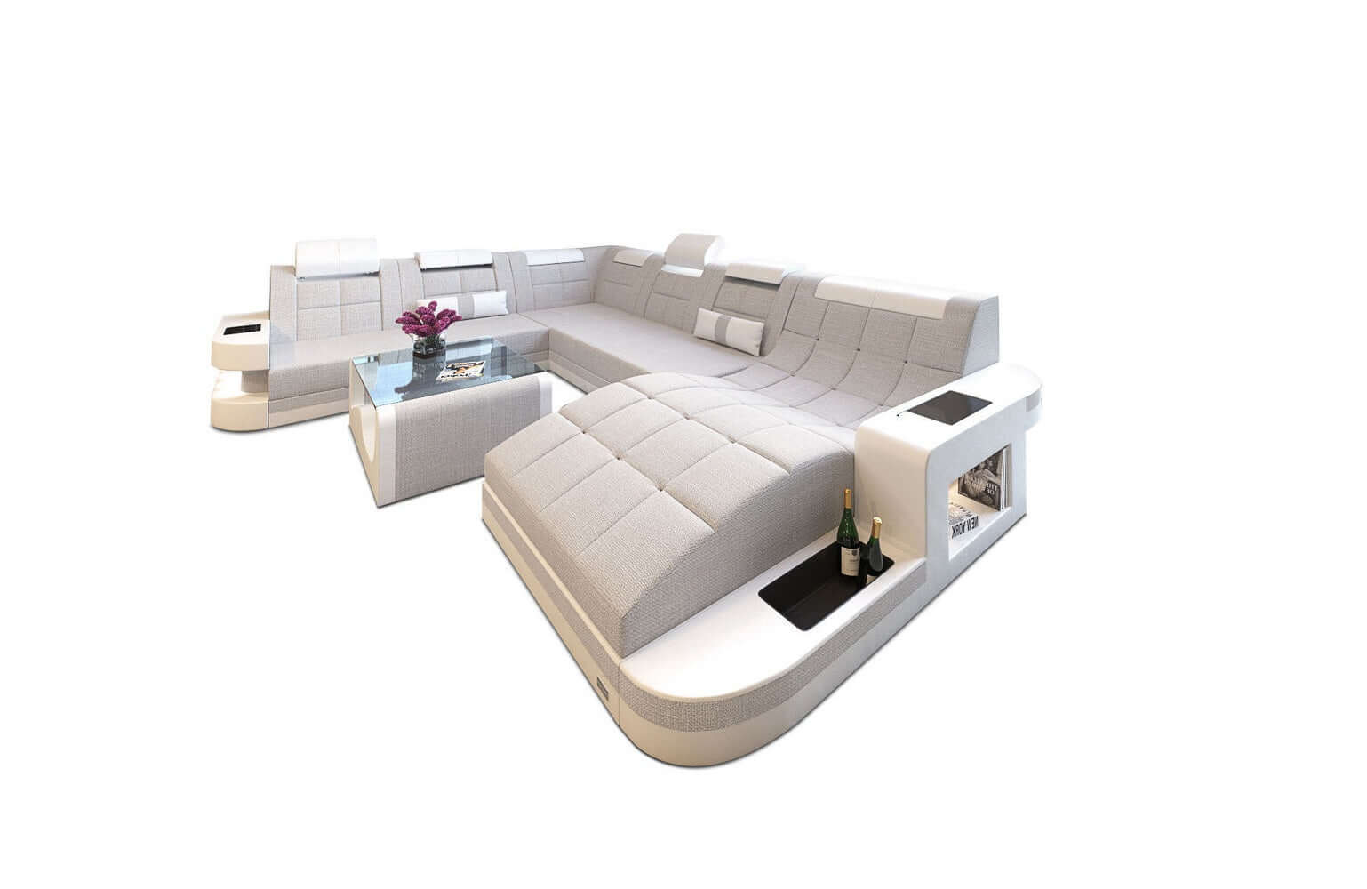 Stoff Wohnlandschaft Wave XL Materialmix Macchiato-Weiß