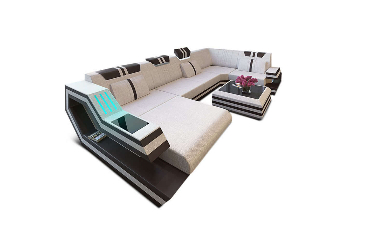 Stoff-Wohnlandschaft Ravenna U-Form LED