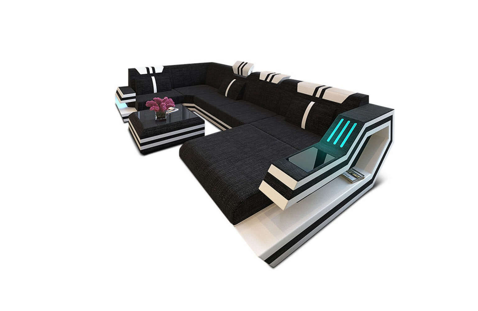 Stoff-Wohnlandschaft Ravenna U-Form LED