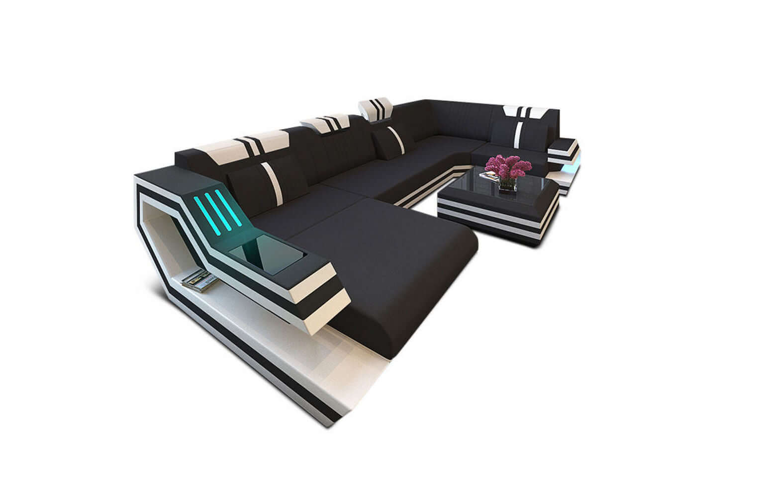 Stoff-Wohnlandschaft Ravenna U-Form LED
