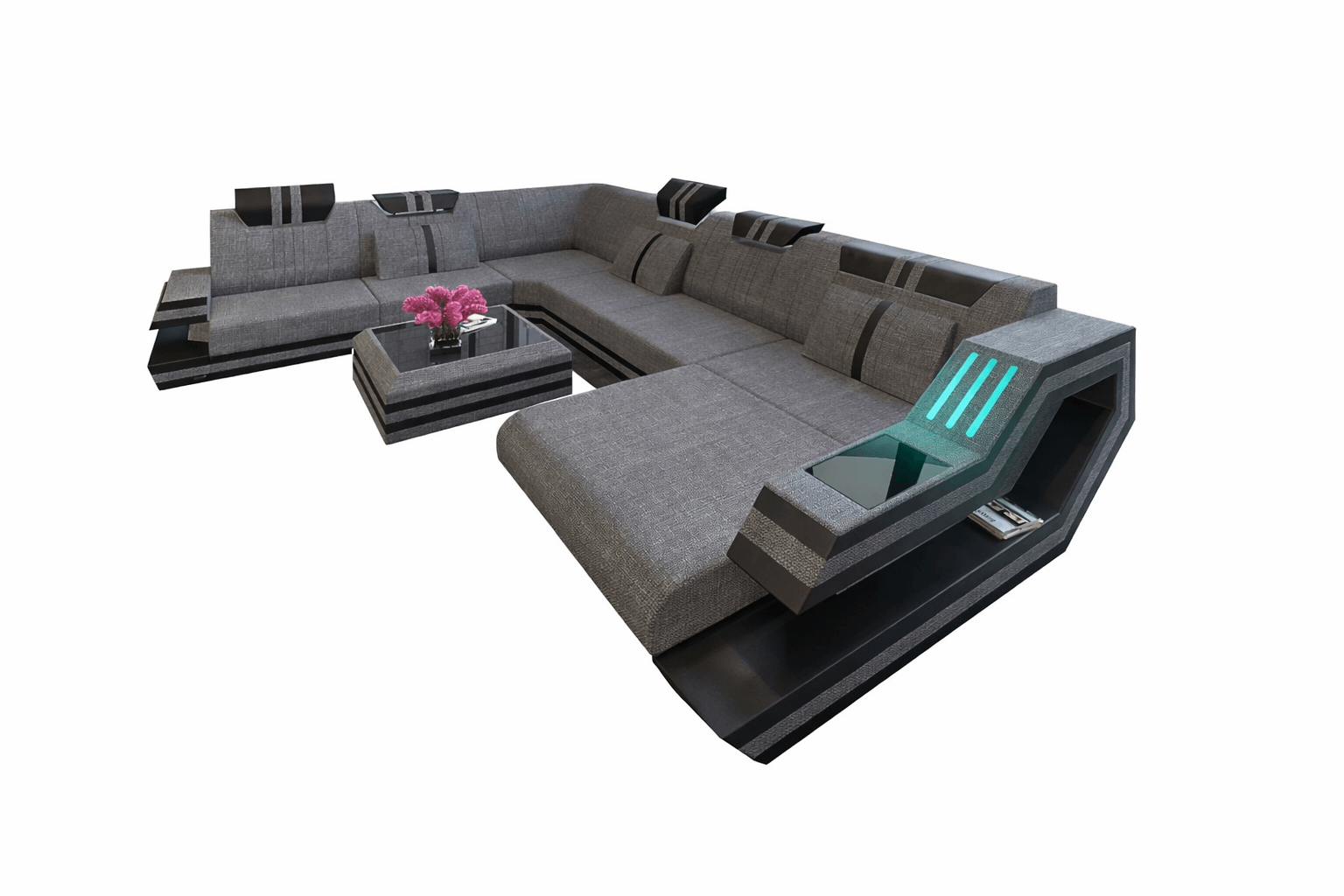 Leder-Stoff-Mix Wohnlandschaft Ravenna XL LED