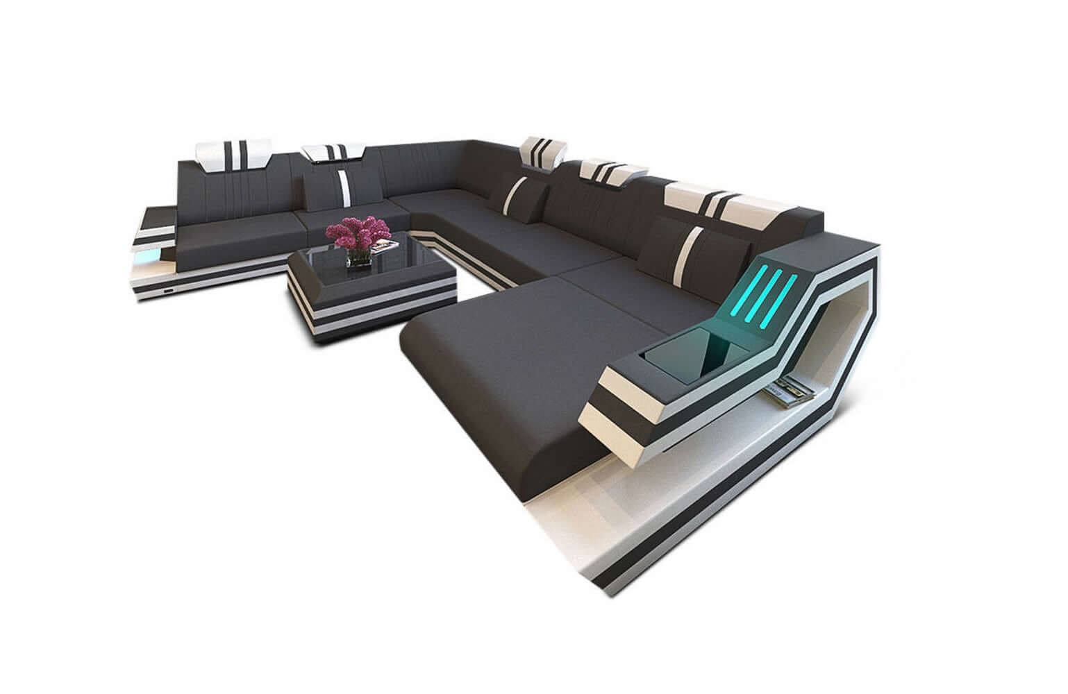 Leder-Stoff-Mix Wohnlandschaft Ravenna XL LED