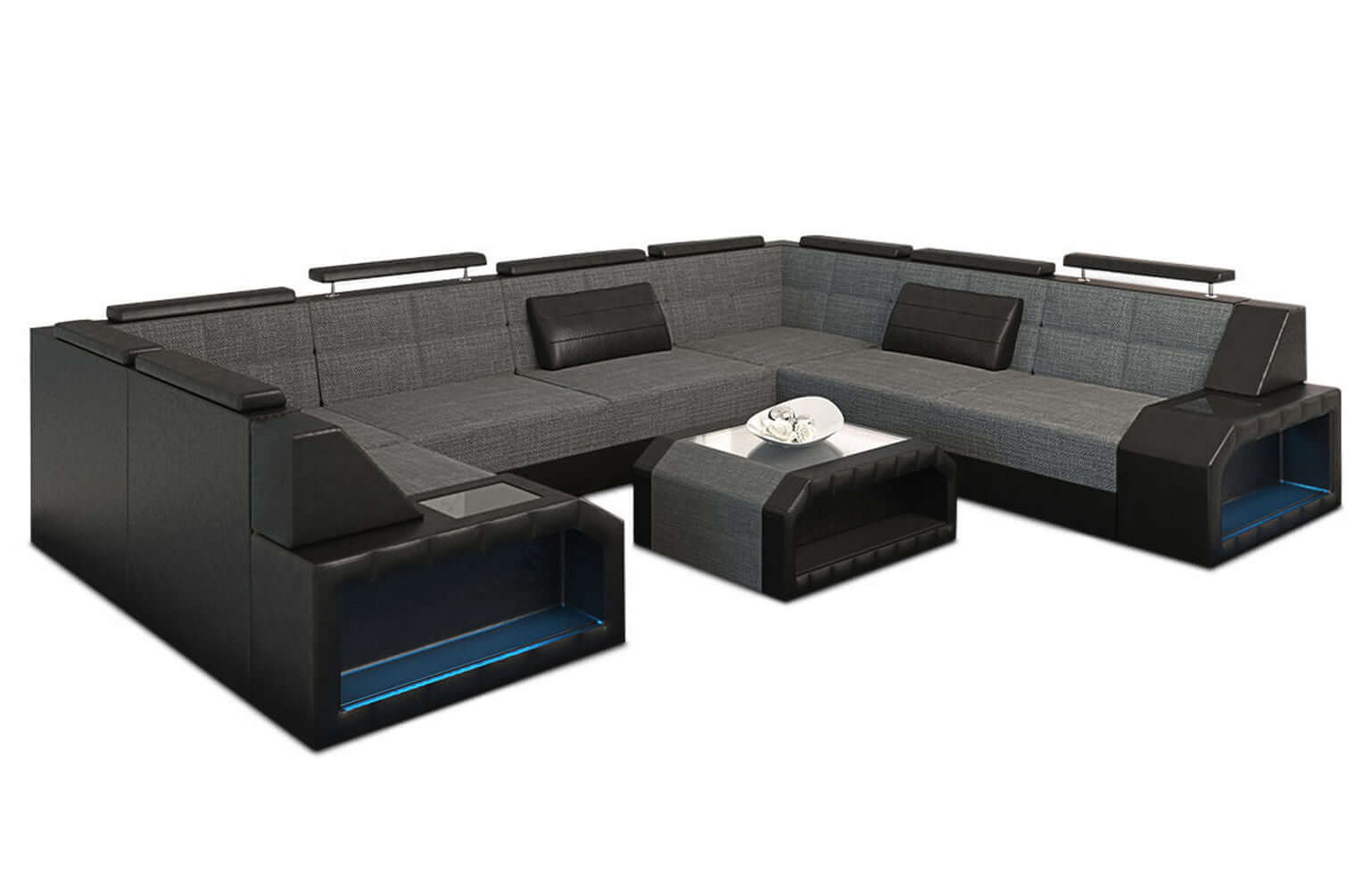 Wohnlandschaft Pesaro U-Form aus Stoff grau-schwarz
