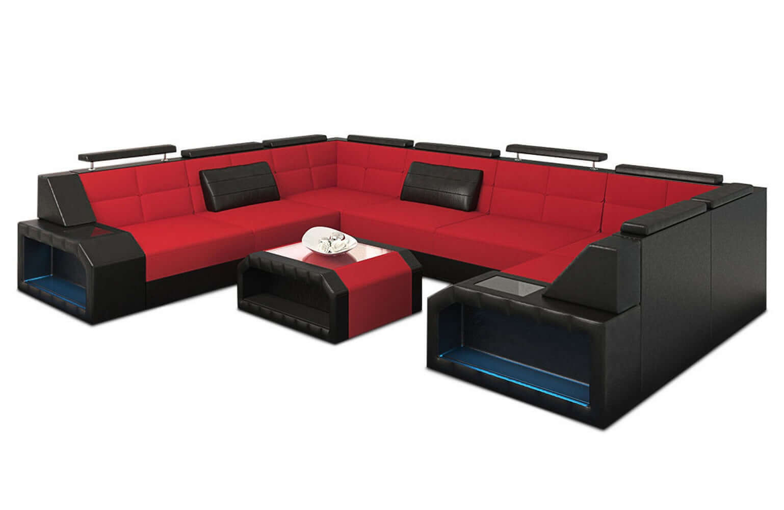 Wohnlandschaft Pesaro U-Form aus Stoff Rot-Schwarz