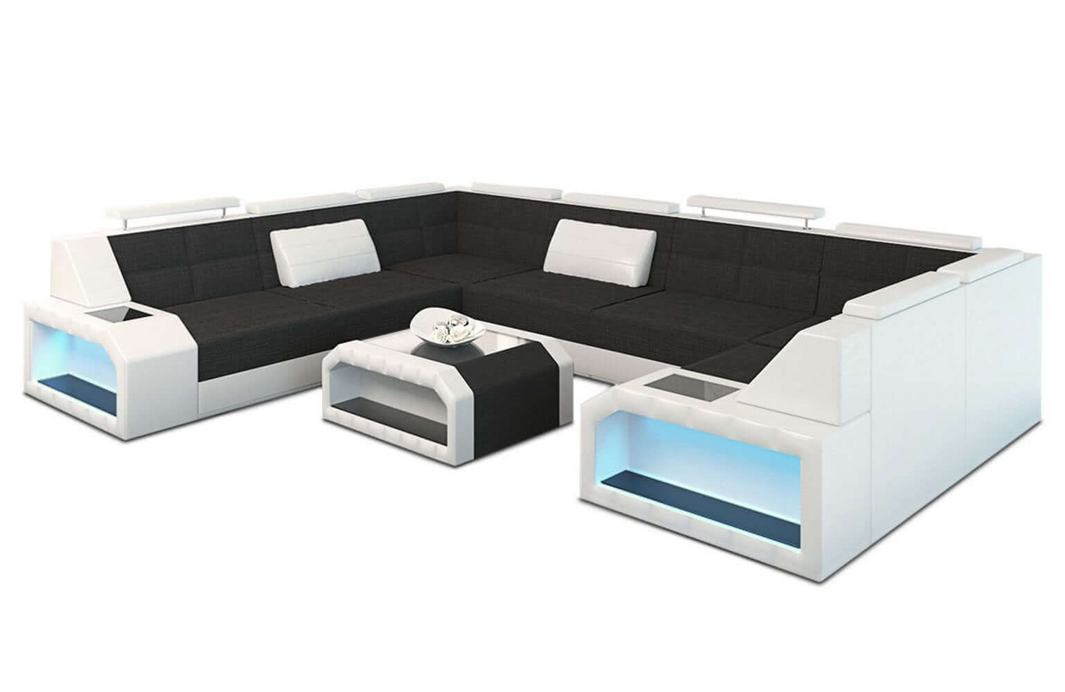 Wohnlandschaft Pesaro U-Form aus Stoff Schwarz-Weiß