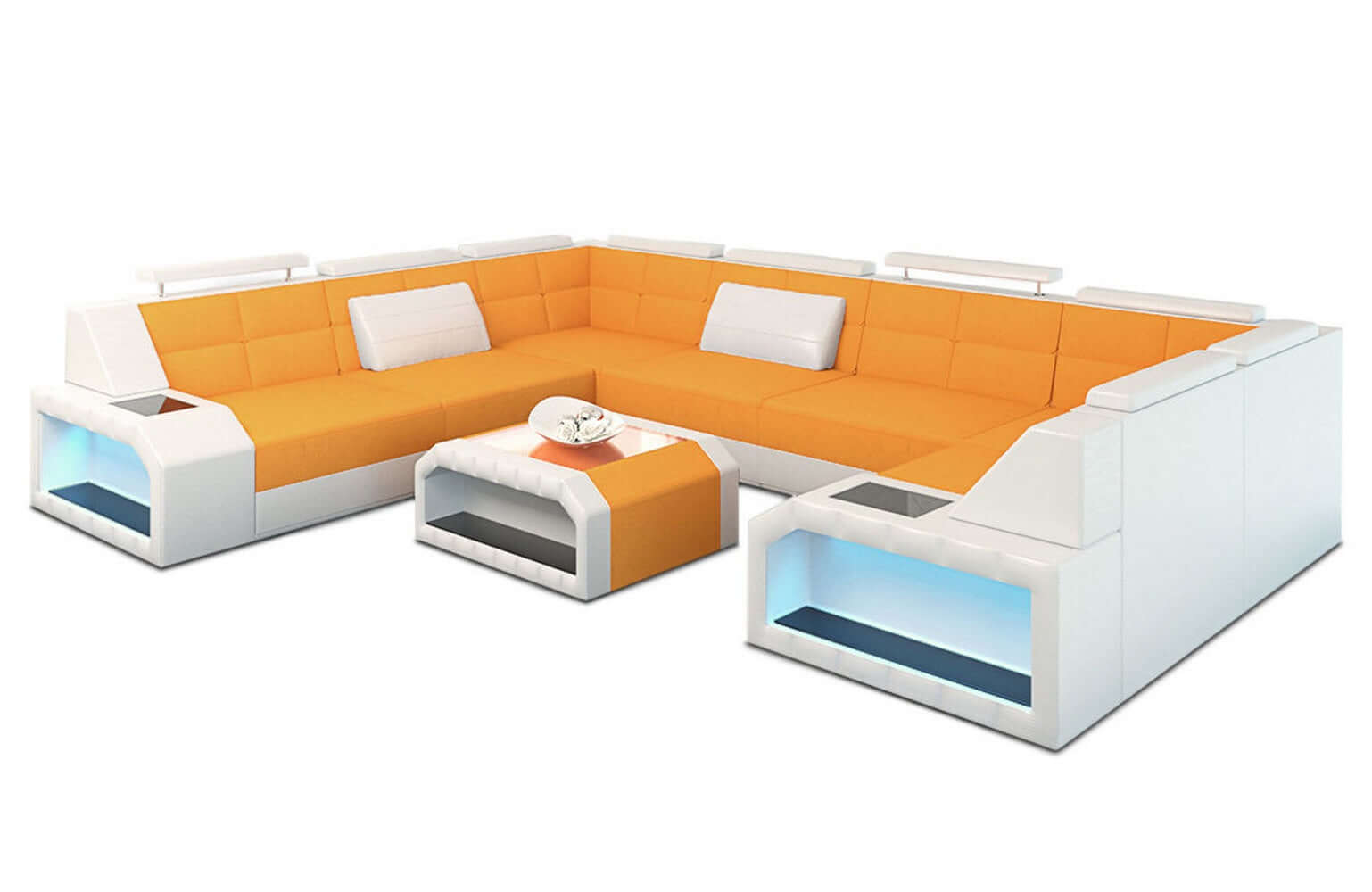 Wohnlandschaft Pesaro U-Form aus Stoff Apricot-Weiß