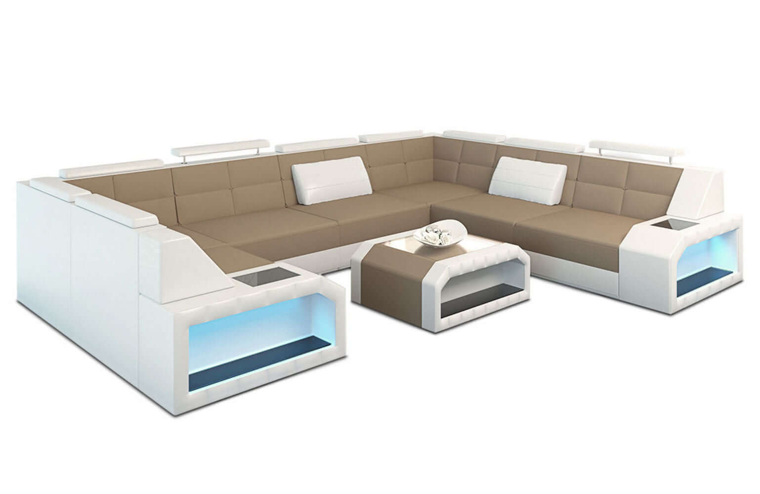 Wohnlandschaft Pesaro U-Form aus Stoff Cappuccino-Weiß