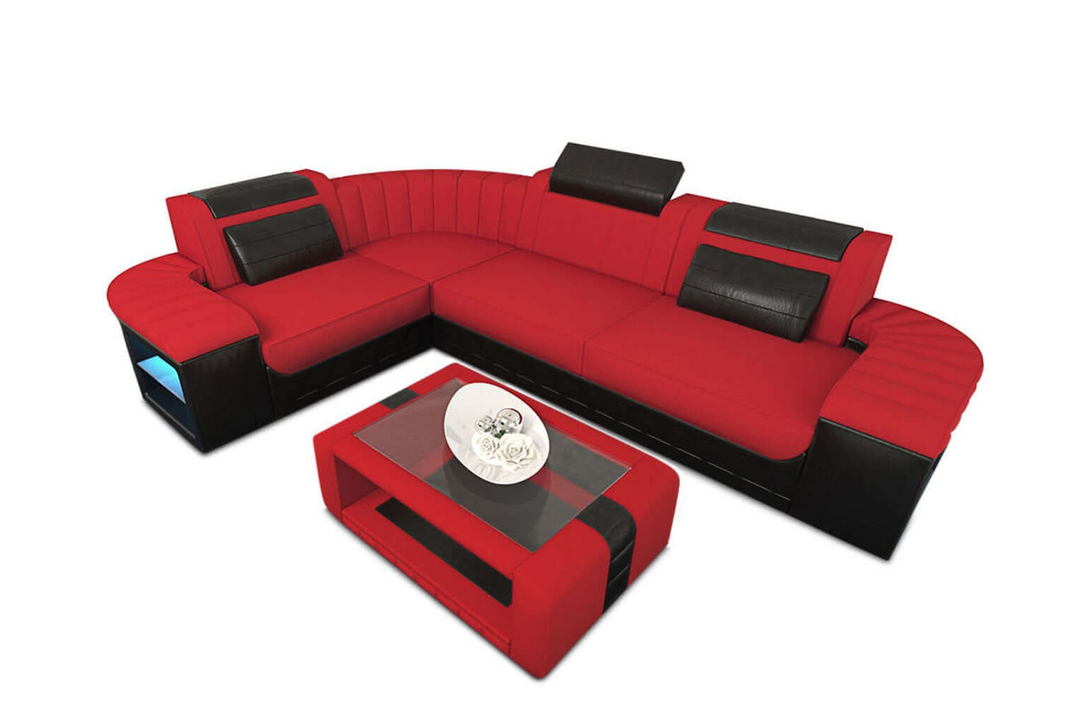 Stoff Ecksofa Bergamo L-Form Rot-Schwarz